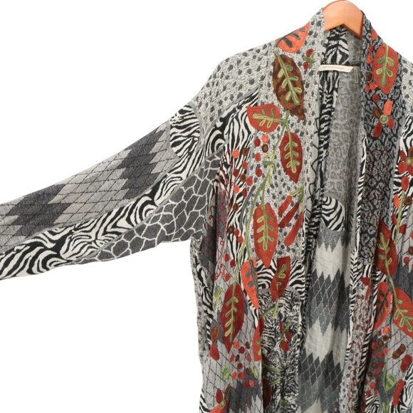 Soft Surroundings Embroidered Animal Print Open Front Cardigan Sweater L/XL - Picture 5 of 6
